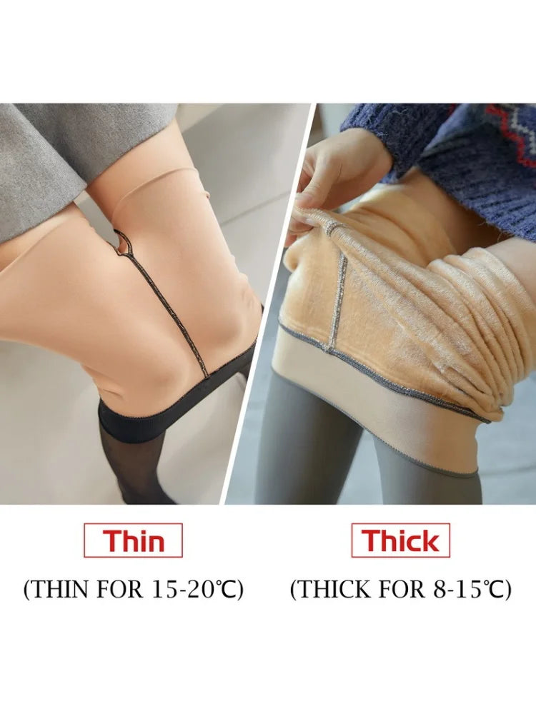 Women Leggings Sexy Slim Translucent Pantyhose Nylon Tights High Waist Elastic Thick Wool Sock Pants Winter Warm Thermal Legging